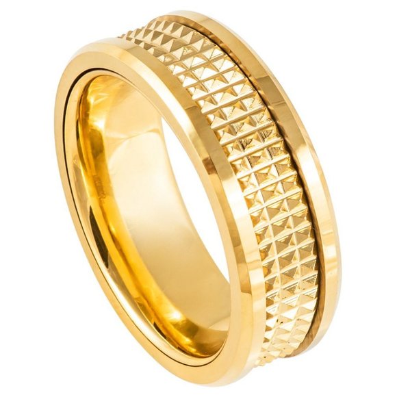 8mm Men Women Tungsten Ring Yellow Gold plated Jagged center - Picture 1 of 7